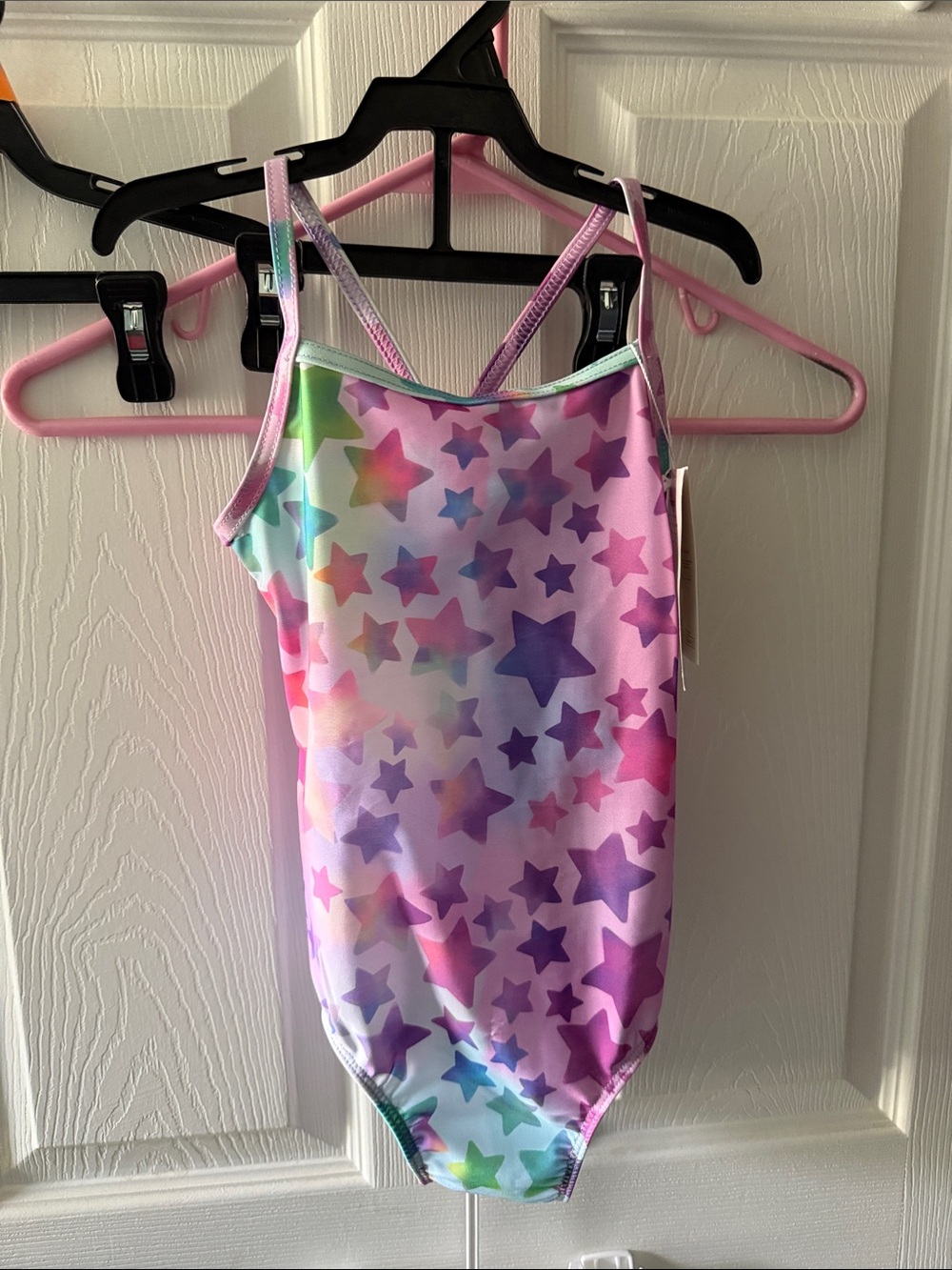 Girls' Pink Multicolor Star One-Piece Swimsuit